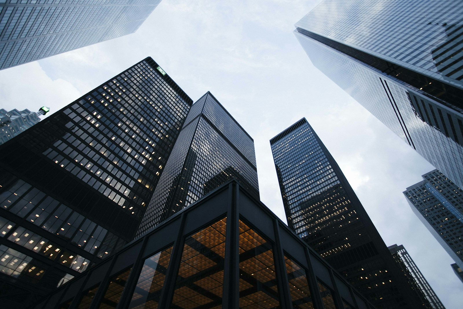 Architectural perspective of modern business towers